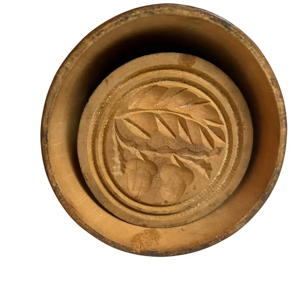 Antique Carved Wooden Butter Mold Acorn & Oak Leaf Butter Print 4